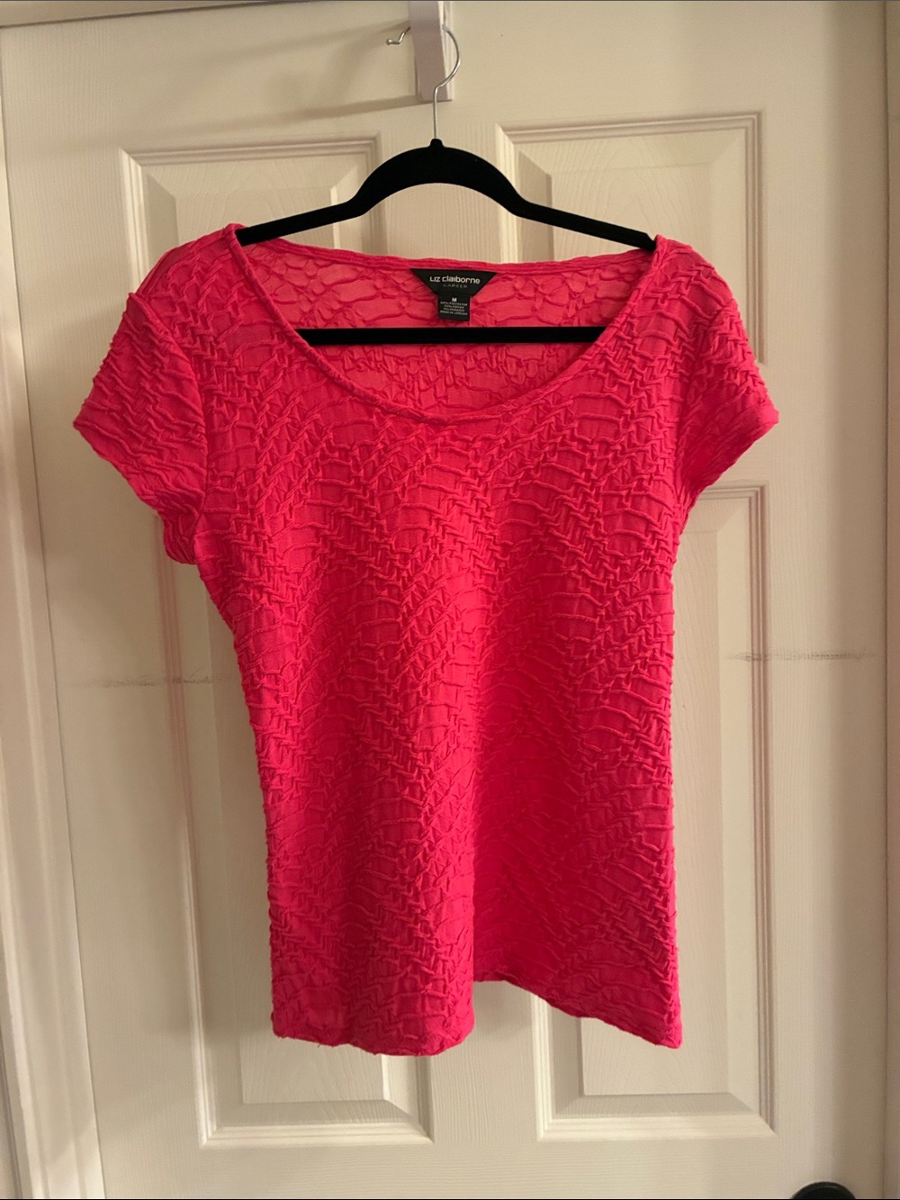 Liz Claiborne Hot Pink Textured Scoop Neck Tee